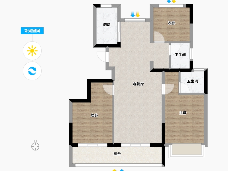 河北省-石家庄市-东原启城-103.00-户型库-采光通风