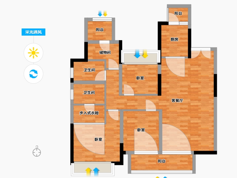 湖南省-岳阳市-岳阳未名府-93.94-户型库-采光通风