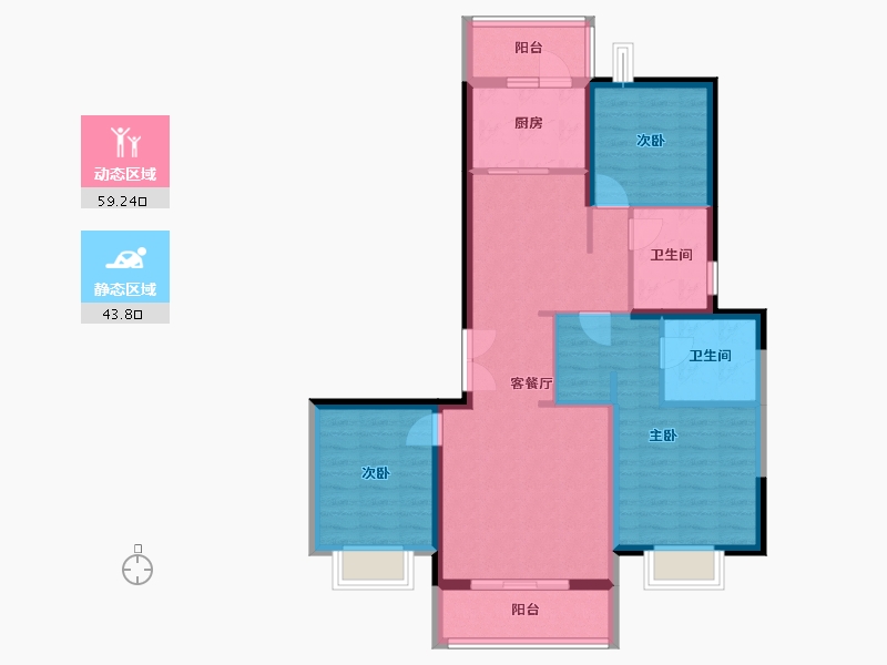 湖北省-天门市-卓尔生活城-94.34-户型库-动静分区