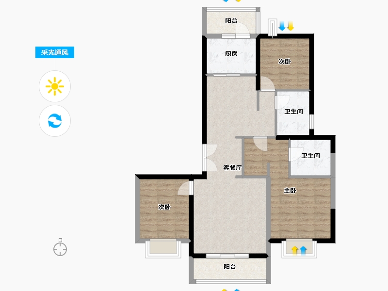 湖北省-天门市-卓尔生活城-94.34-户型库-采光通风