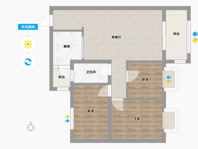 广东省-广州市-东华花园-68.88-户型库-采光通风