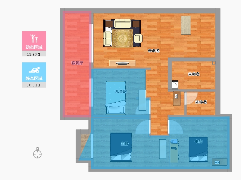 安徽省-合肥市-琥珀东华府-79.70-户型库-动静分区