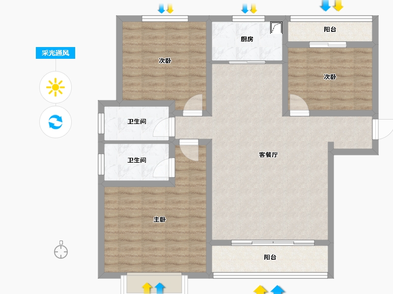 陕西省-咸阳市-乾县公园华府-95.80-户型库-采光通风