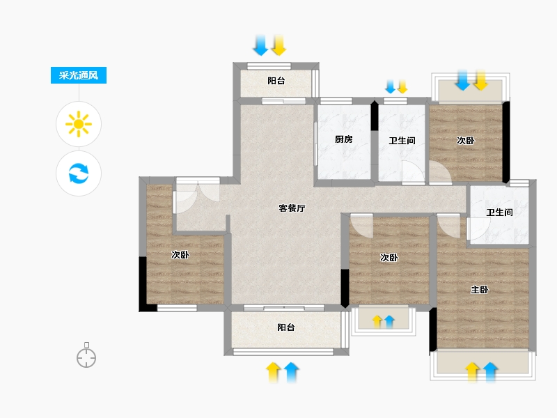 四川省-成都市-金科中梁·美院-96.00-户型库-采光通风