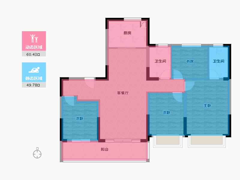 浙江省-金华市-福田金茂府-110.00-户型库-动静分区