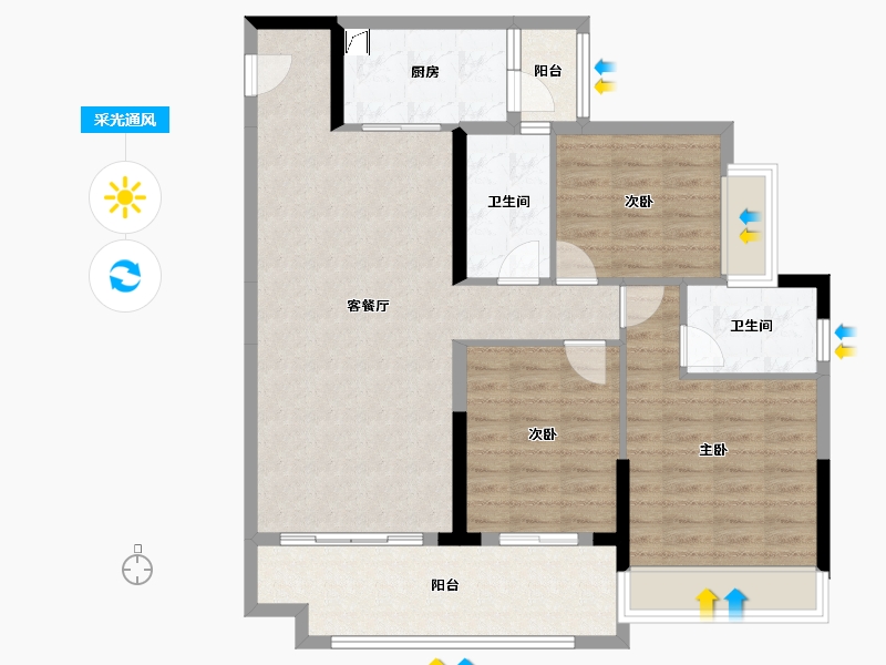 广东省-梅州市-富力城-105.00-户型库-采光通风