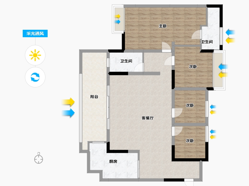 四川省-达州市-宏义江湾城-130.00-户型库-采光通风