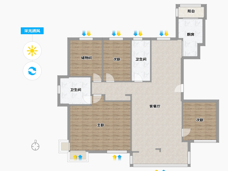 辽宁省-大连市-幸福E家四期-140.30-户型库-采光通风