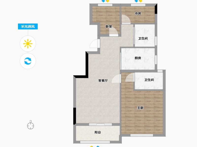 浙江省-宁波市-锦绣海樾府-91.00-户型库-采光通风