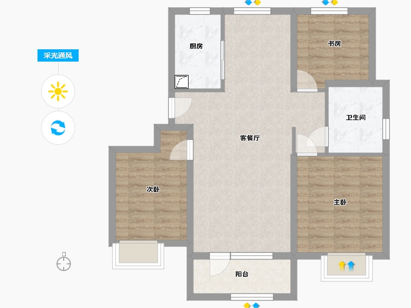 山东省-青岛市-鑫江花漾里-76.11-户型库-采光通风