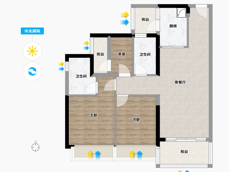 广东省-江门市-越秀滨江华悦-80.06-户型库-采光通风