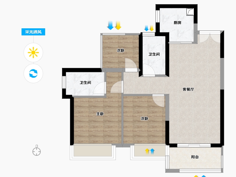 广东省-江门市-嘉福铭著-70.00-户型库-采光通风