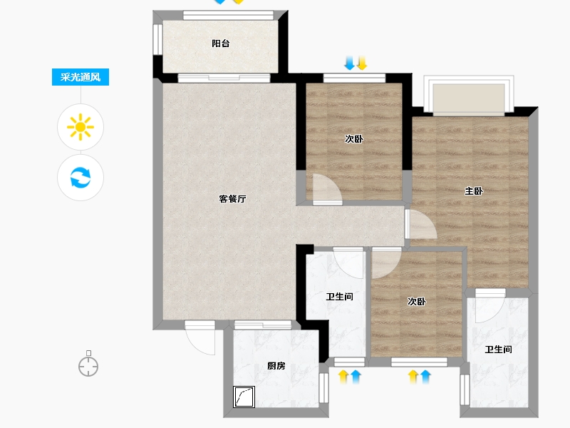 福建省-漳州市-龙湖双珑原著-75.00-户型库-采光通风