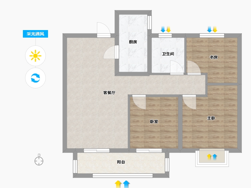 河北省-廊坊市-鸿坤理想城-5期-75.07-户型库-采光通风