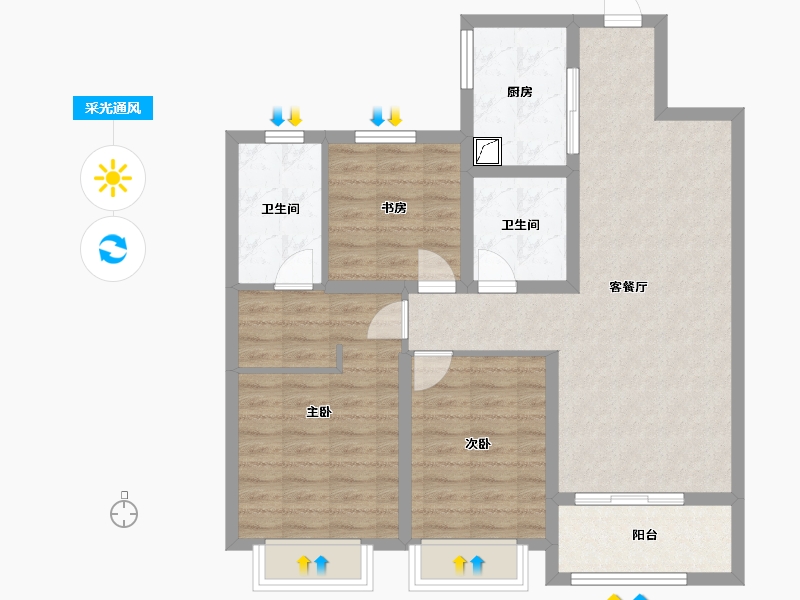 江苏省-无锡市-朗山-90.00-户型库-采光通风