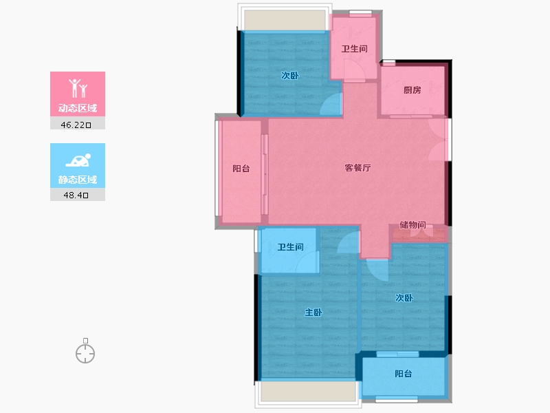 浙江省-温州市-九珑湖-86.00-户型库-动静分区