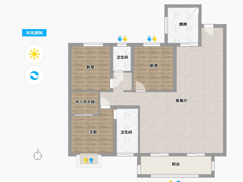 陕西省-宝鸡市-三迪锦云府-108.00-户型库-采光通风