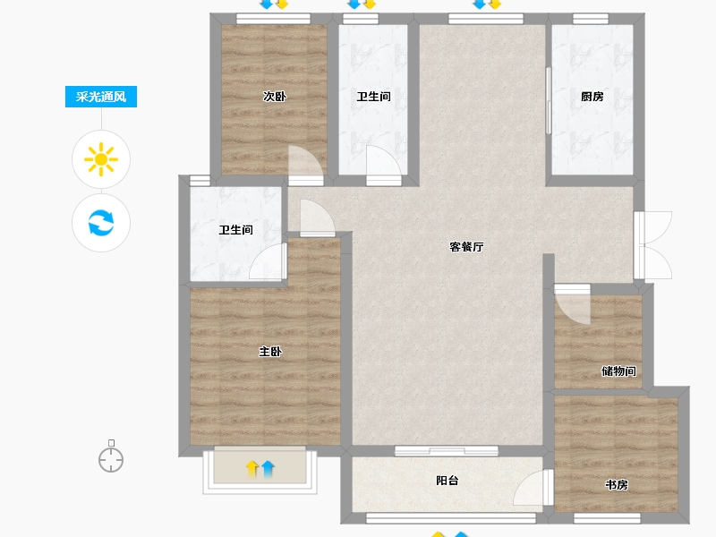 新疆维吾尔自治区-伊犁哈萨克自治州-浙东·香榭里-97.66-户型库-采光通风