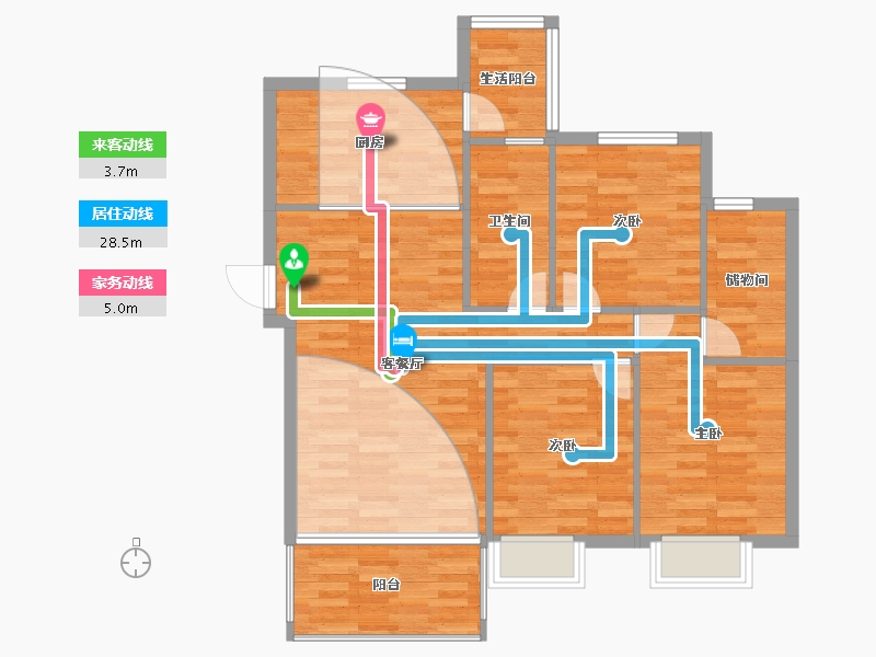 湖南省-长沙市-伊景园滨河苑-92.42-户型库-动静线