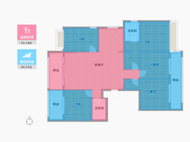 云南省-楚雄彝族自治州-宏泰·城央一品城市展厅-140.00-户型库-动静分区