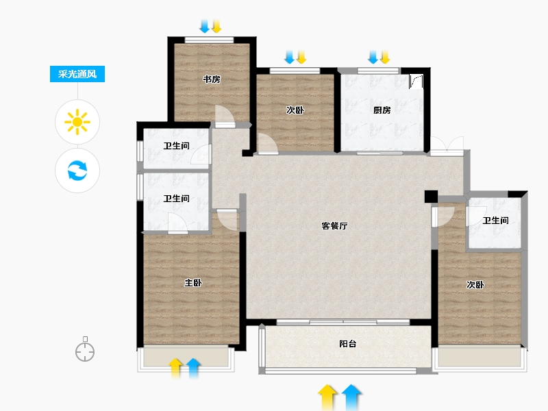 江苏省-苏州市-铂湾澜庭-144.00-户型库-采光通风