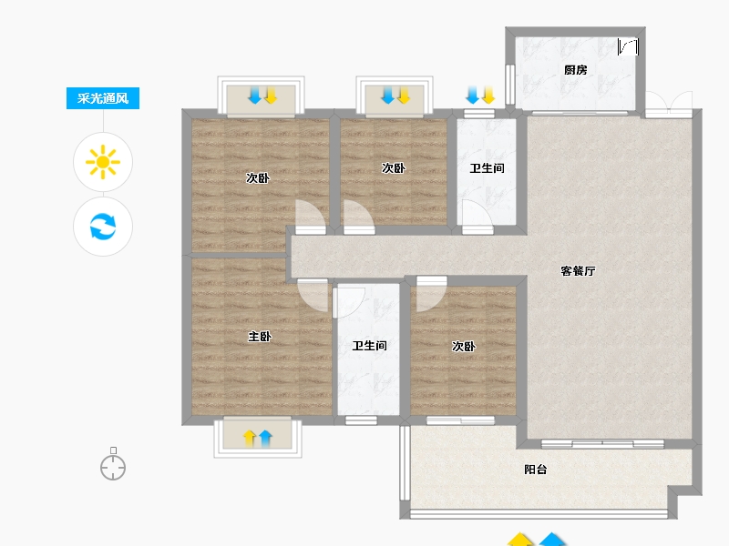 贵州省-黔东南苗族侗族自治州-滨江花园-130.00-户型库-采光通风