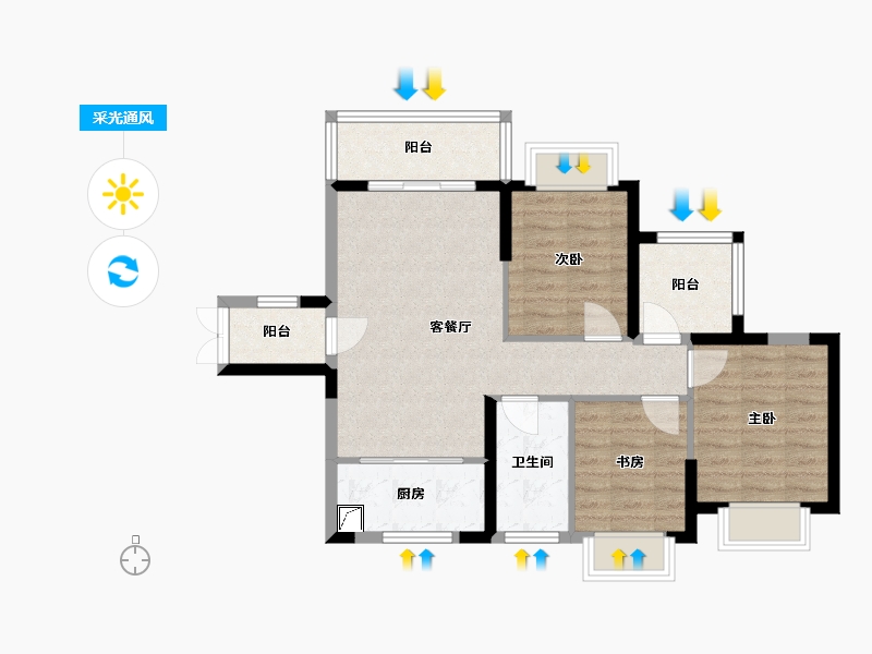 广西壮族自治区-梧州市-旺城首玺-76.00-户型库-采光通风