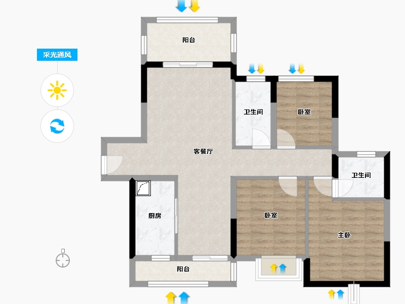 广西壮族自治区-柳州市-大唐观邸-85.00-户型库-采光通风