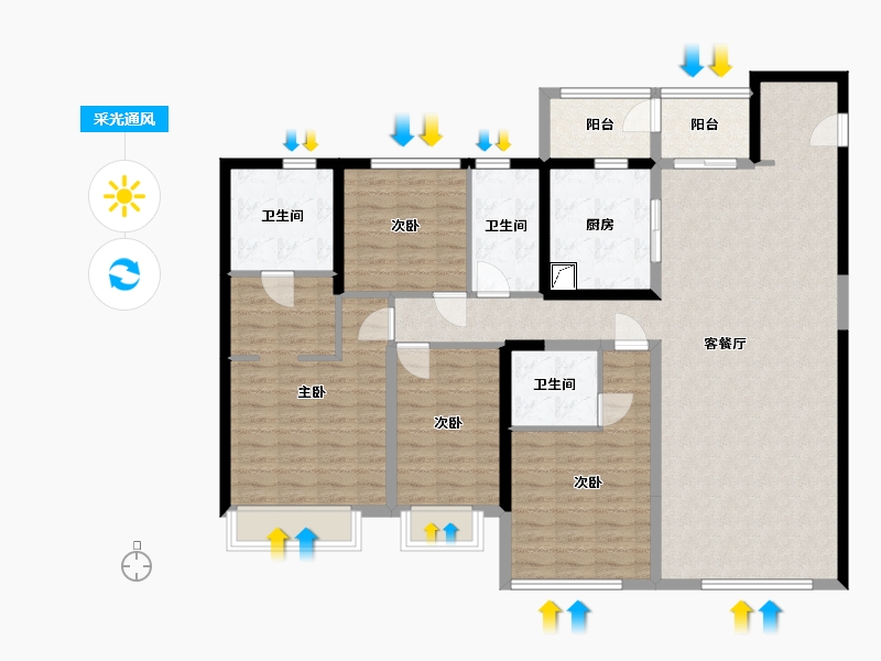 陕西省-西安市-华润置地悦府-142.00-户型库-采光通风