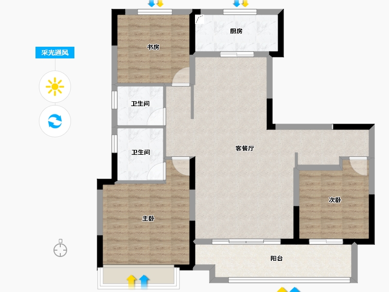 山东省-淄博市-金科集美嘉亿-103.20-户型库-采光通风