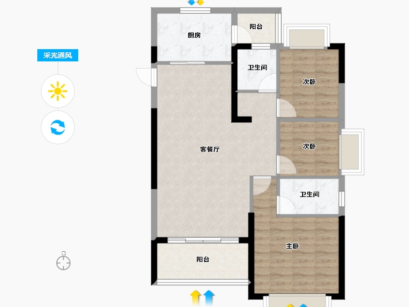 广东省-江门市-台山恒大名都-81.90-户型库-采光通风