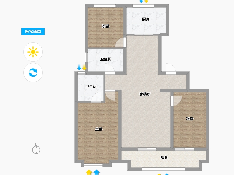 内蒙古自治区-通辽市-通辽富力城Ⅱ期-97.84-户型库-采光通风