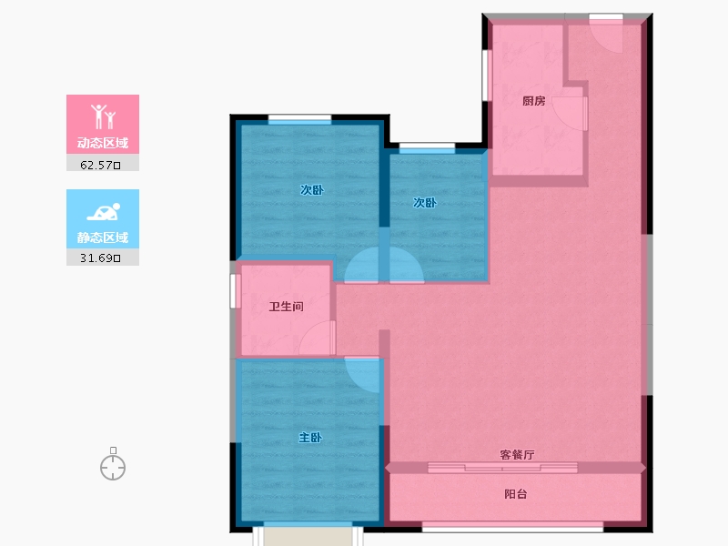 内蒙古自治区-通辽市-通辽富力城Ⅱ期-84.52-户型库-动静分区