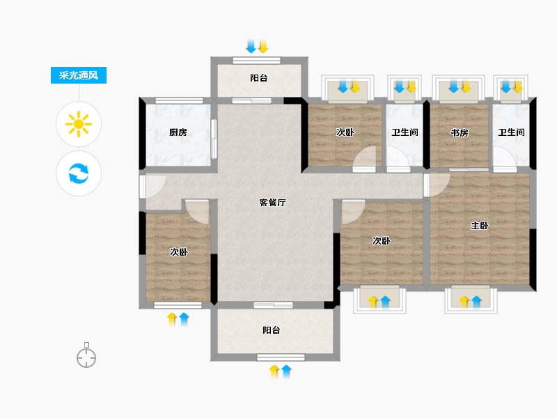 广东省-江门市-碧桂园·滨江天元-109.06-户型库-采光通风