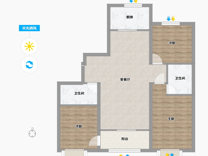 内蒙古自治区-通辽市-星湖世家北区-83.67-户型库-采光通风