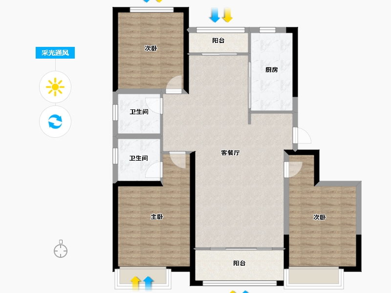 陕西省-咸阳市-先河世纪城-110.40-户型库-采光通风