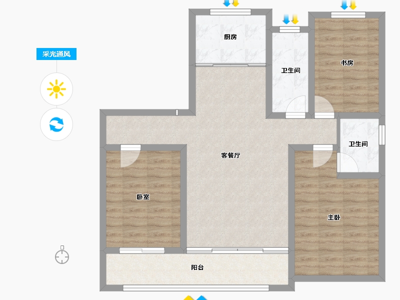 山东省-淄博市-天煜风华-93.83-户型库-采光通风