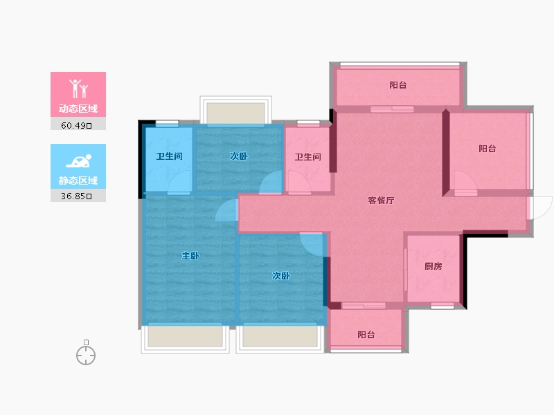 广东省-江门市-云星·钱隆世家-86.75-户型库-动静分区