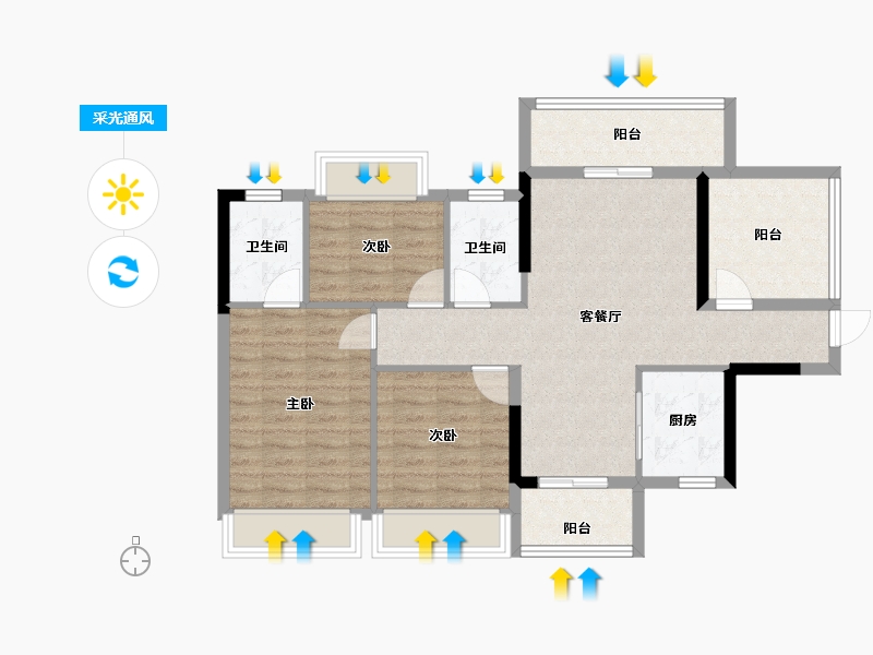 广东省-江门市-云星·钱隆世家-86.75-户型库-采光通风