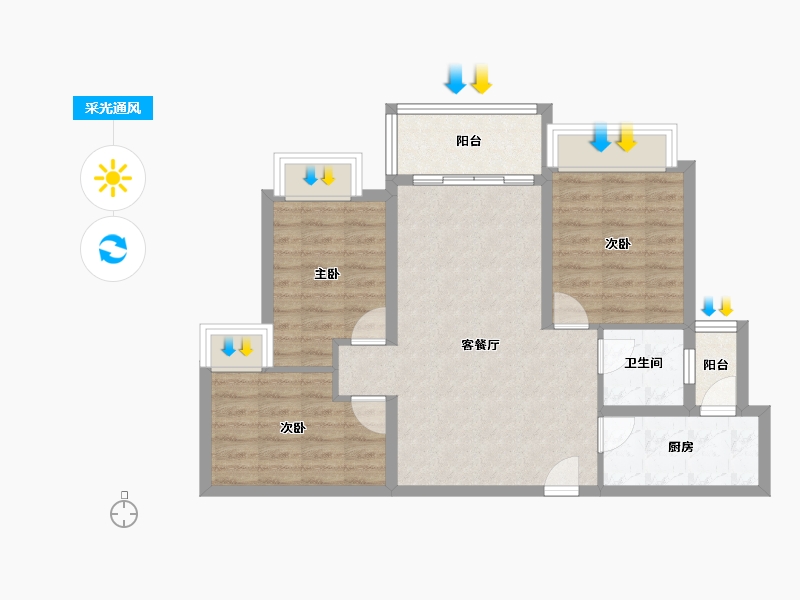 四川省-成都市-蓝光观岭雍锦半岛-72.44-户型库-采光通风