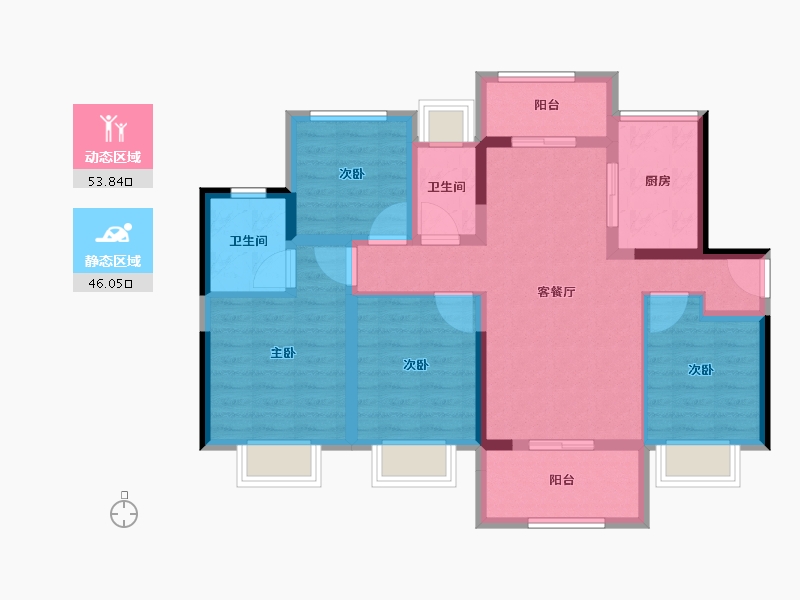 广东省-江门市-碧桂园·滨江天元-87.85-户型库-动静分区