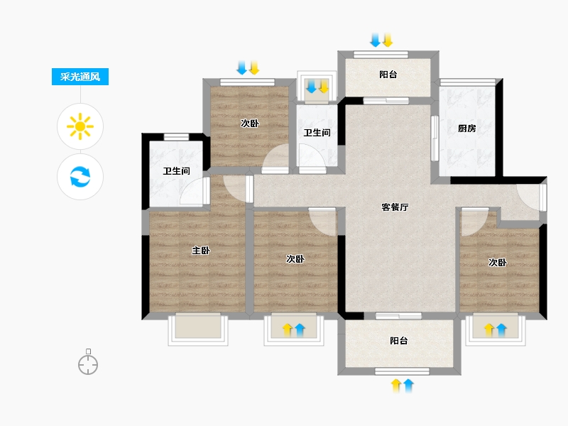 广东省-江门市-碧桂园·滨江天元-87.85-户型库-采光通风