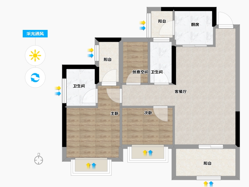 广东省-江门市-江门二沙岛-74.93-户型库-采光通风