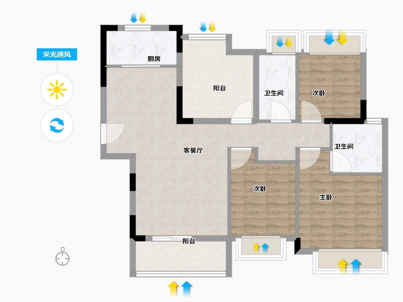 广东省-江门市-大华博富御潭江-93.00-户型库-采光通风