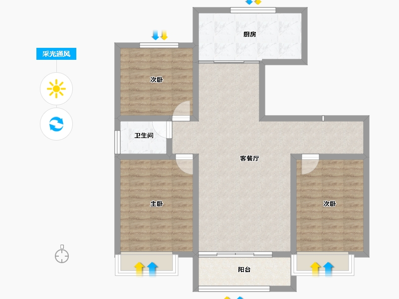 山东省-淄博市-鸿泰花漾城-95.97-户型库-采光通风