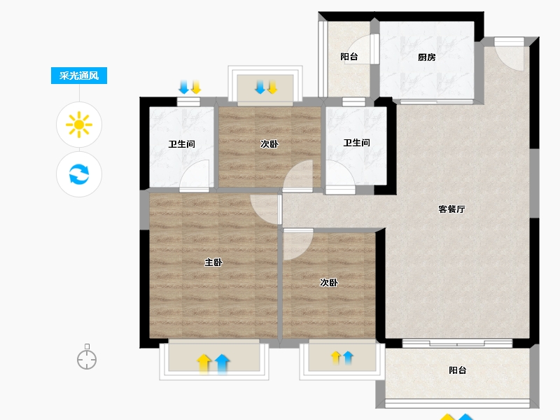 广东省-江门市-台山恒大名都-74.90-户型库-采光通风