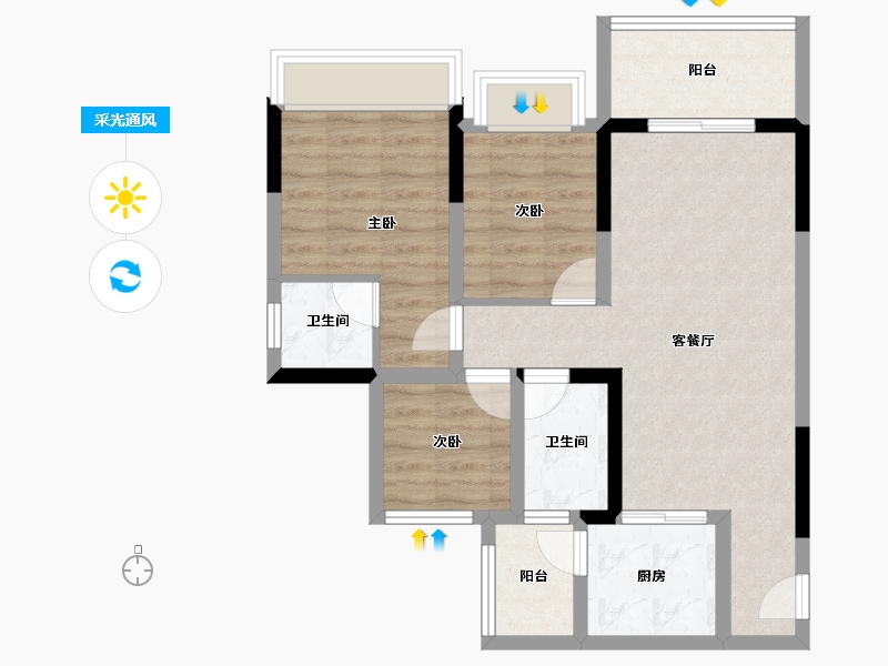 广东省-江门市-丽日·宏都华庭-69.19-户型库-采光通风