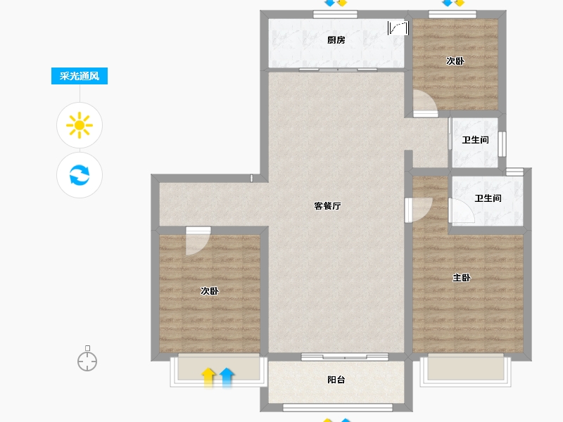 山东省-淄博市-东方紫郡-103.99-户型库-采光通风