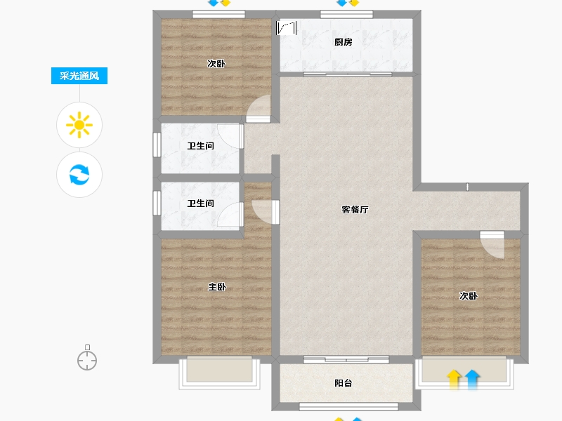 山东省-淄博市-东方紫郡-105.61-户型库-采光通风