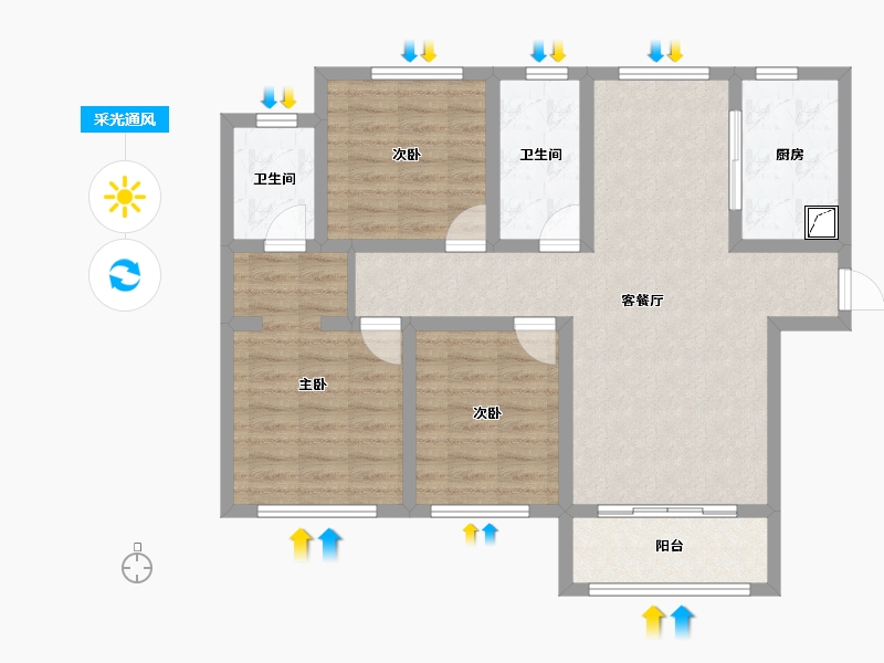 甘肃省-庆阳市-轩和佳苑-86.89-户型库-采光通风